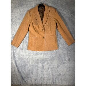 Dillards Tan Genuine Suede Leather Blazer Jacket Brown Western 4-Pocket Vintage